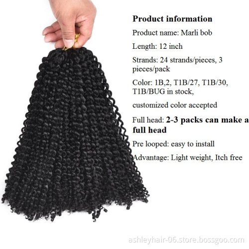 Itch Free Pre Looped Mali Bob Kinky Curly Crochet Synthetic Hair Extensions